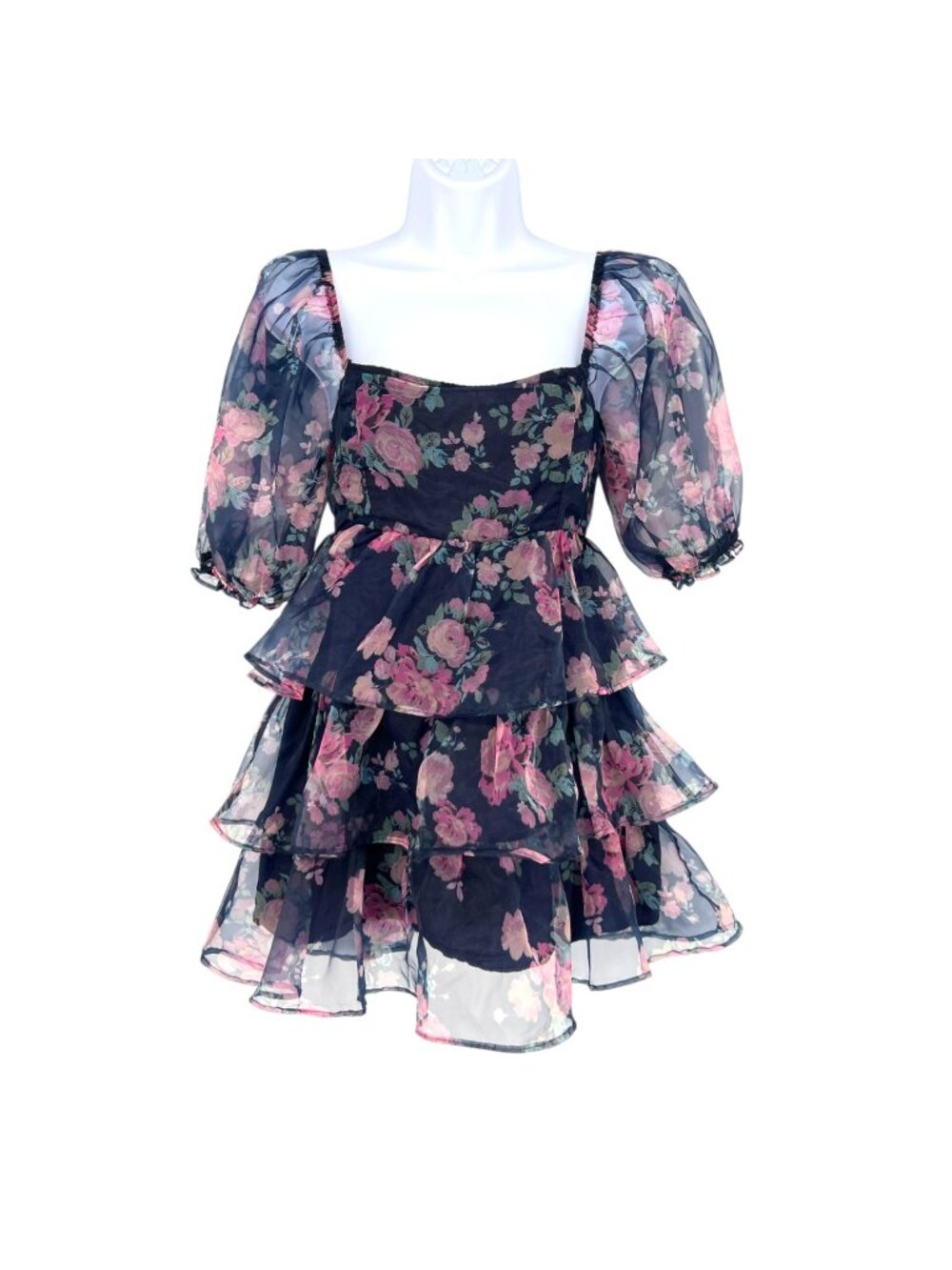 Altar'd State Coquette Babydoll Puff Sleeve Floral Mini Dress Size Medium